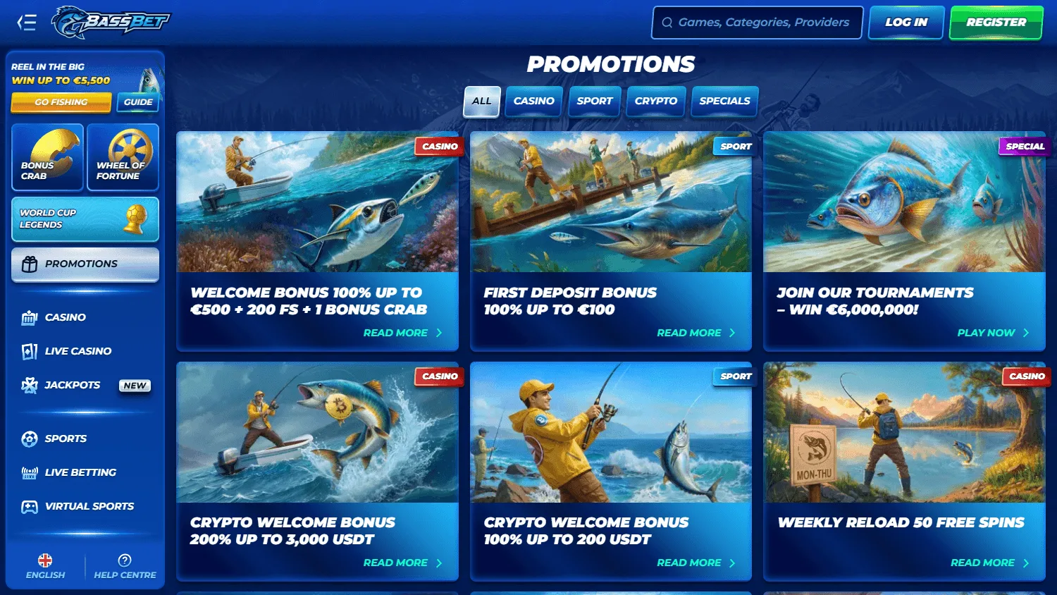 Bassbet Casino desktop promotions view